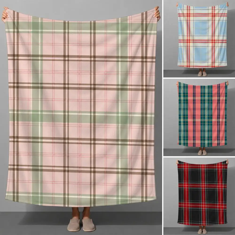 Knitted Stripes Checks Textile Pattern Aesthetic Throw Soft Flannel Throw Blanket for Couch Bed Sofa Warm Cozy All Season