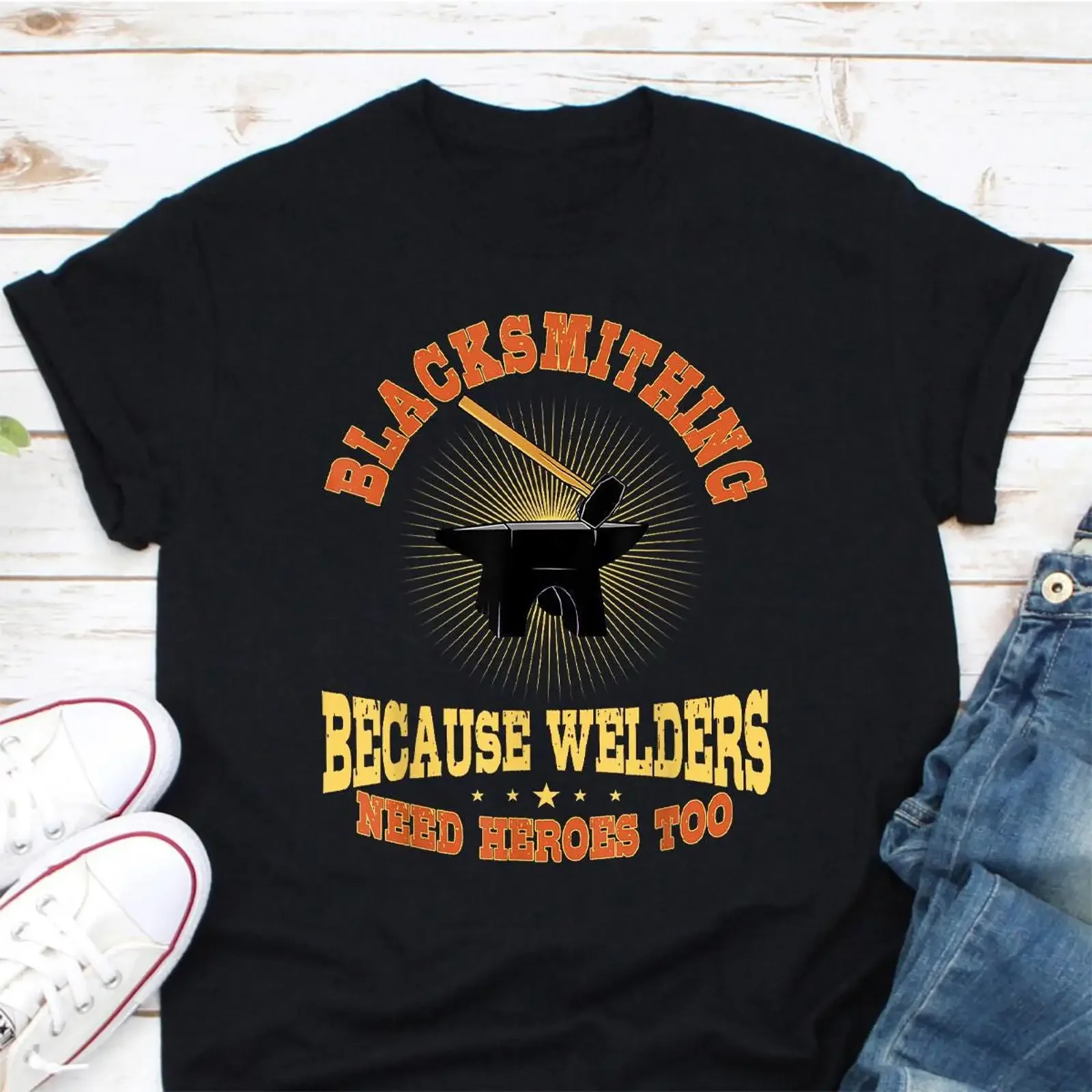 Blacksmithing Because Welders Need Heroes Too T Shirt Funny Anvil Forge for Metalworker Machinist Steel Worker vintage Washed