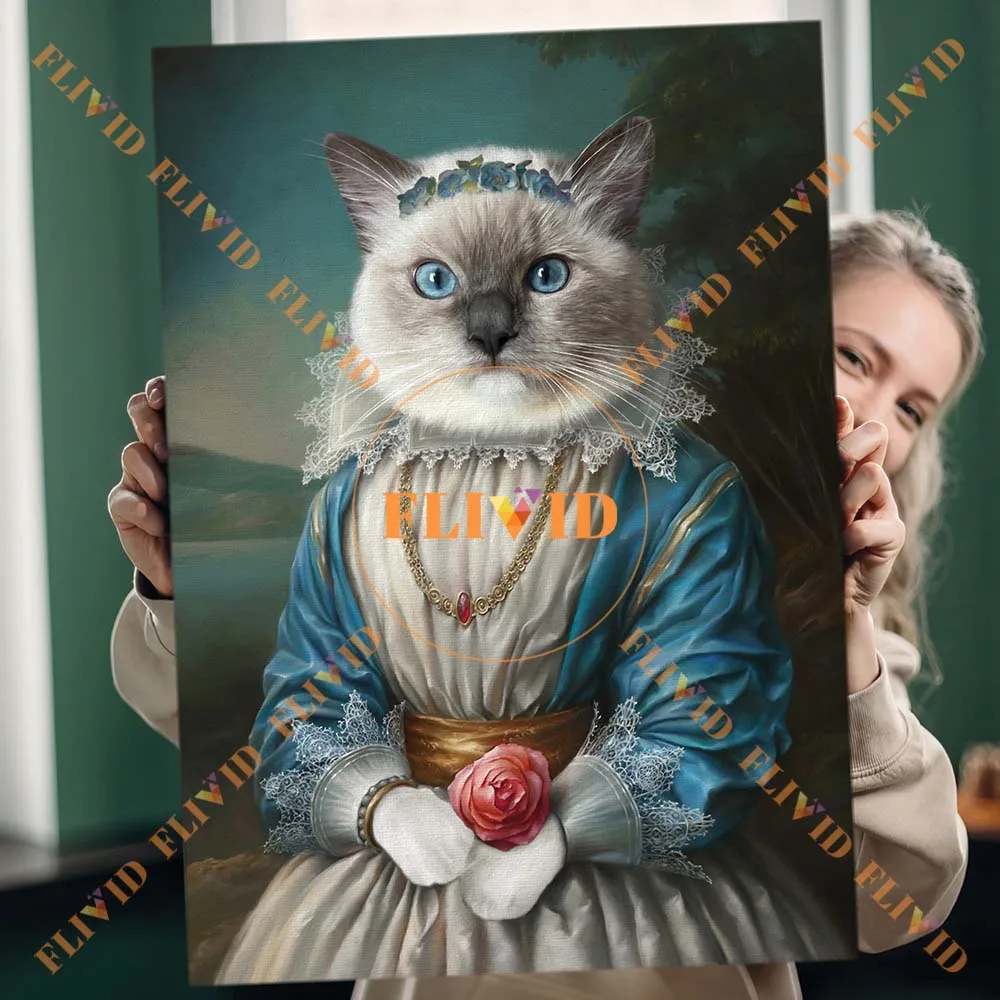 Custom Cat Dog Renaissance Portrait,Customized Vintage Royal Madam Poster Wall Art Canvas Painting Pictures For Room Unframed
