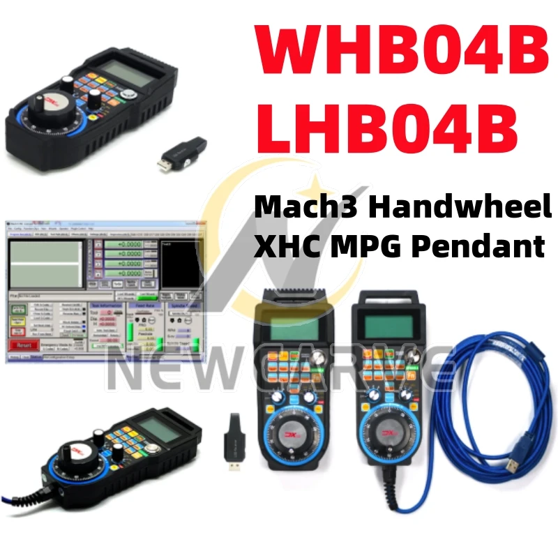 

Контроллер XHC LHB04B/WHB04B Mach3: проводной/беспроводной подвесной маховик MPG для 4/6-осевого токарного станка с ЧПУ, гравировки NEWCARVE