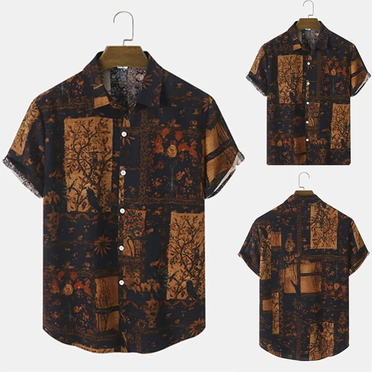 Summer Chinese Style Men's Retro Flower Short-sleeved Shirt South East Asia Simple Floral Shirt