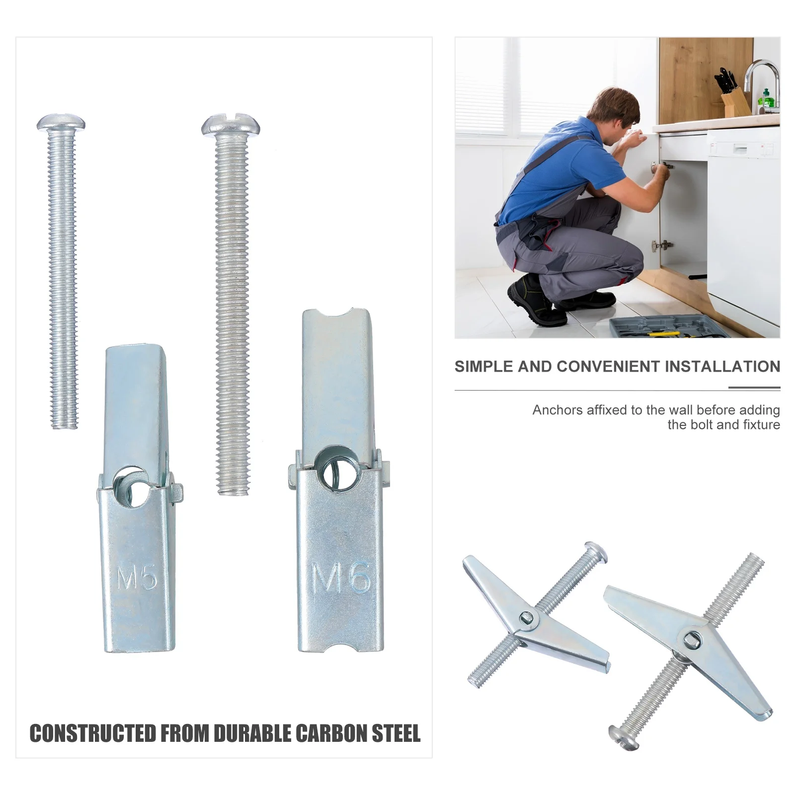 

2 Sets Carbon Steel Screws Self Tapping Fasteners Durable Drywall Anchors Practical Design Easy Carry Use Constructed Last Years