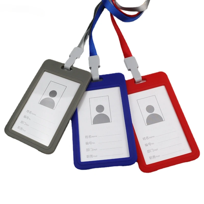 Double Side Transparent ID Tag Pass Access Card Case Badge Holder for Staff Workers with Lanyard Work Card Permit Cover Sleeve