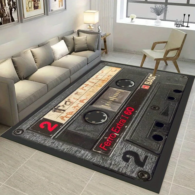 

Retro Cassette Tape Pattern Non-slip Area Rug, for Living Room Bedroom Decor Area Rug, for Dormitories, Garden Yard Decor Mat