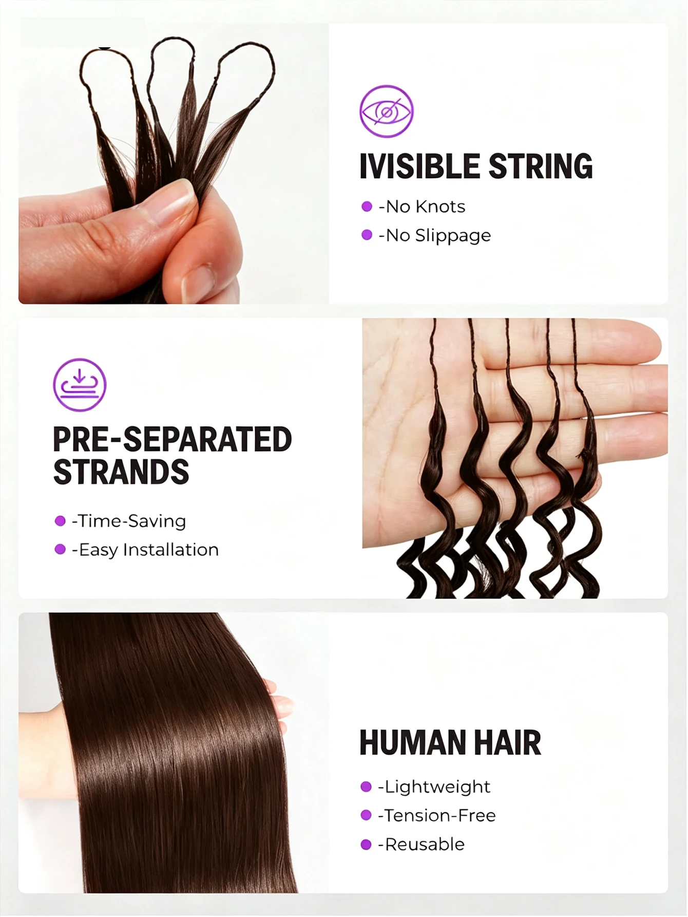 Smilegirl Pre-Separated Straight Human Crochet Hair Micro-Ring Loop Feather Crochet Extensions Virgin Human Hair Tangle Free Boho Braids