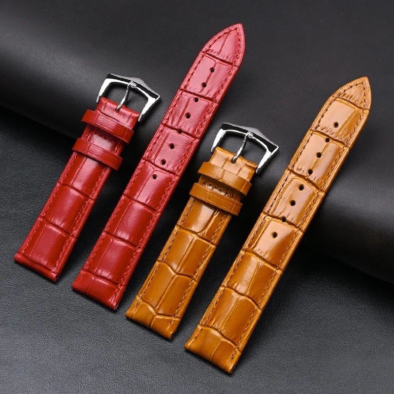 Strap 12/13/14/15/16/17/18/19/20/21/22/23/24/26mm High Quality Calfskin Genuine Leather Steel Pin Buckle Watch Band Accessories