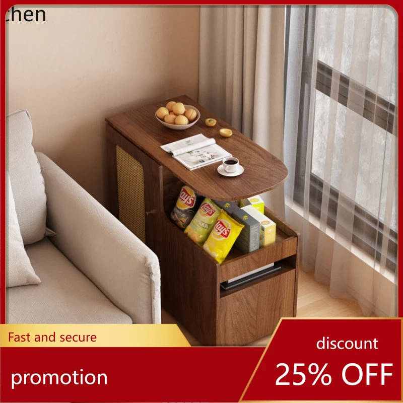 ZMLsolid wood movable small apartment living room household rotating tea table corner few antique trolley