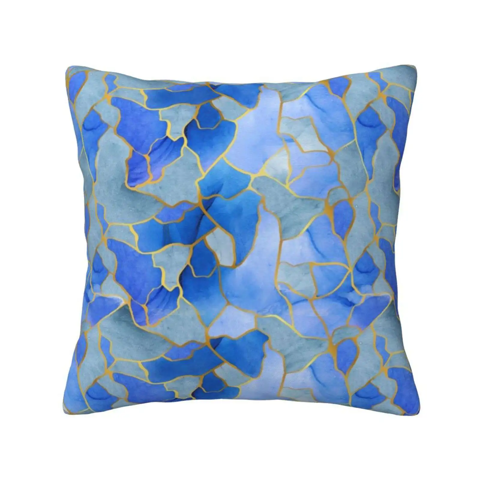 Ocean Blue Kintsugi Seamless Pattern Soft Comfortable Pillowcase Kintsugi Mosaic Blue Gold Seamless Pattern Abstract Watercolor