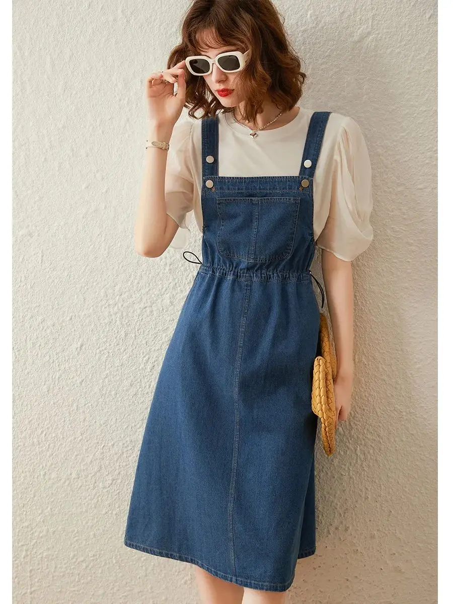 LOUIS YAO Denim Suspender Dress for Women 2024 Summer Casual Fashion A-line Suspended Skirt