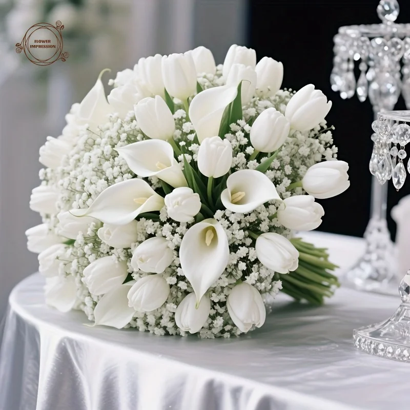 40 Stück künstliche Blumen, geeignet für alle Jahreszeiten und festliche Dekorationen, perfekt für die Hochzeit zu Hause, Gypsophila-Tulpen-Mix-Blumenstrauß – Detail 7