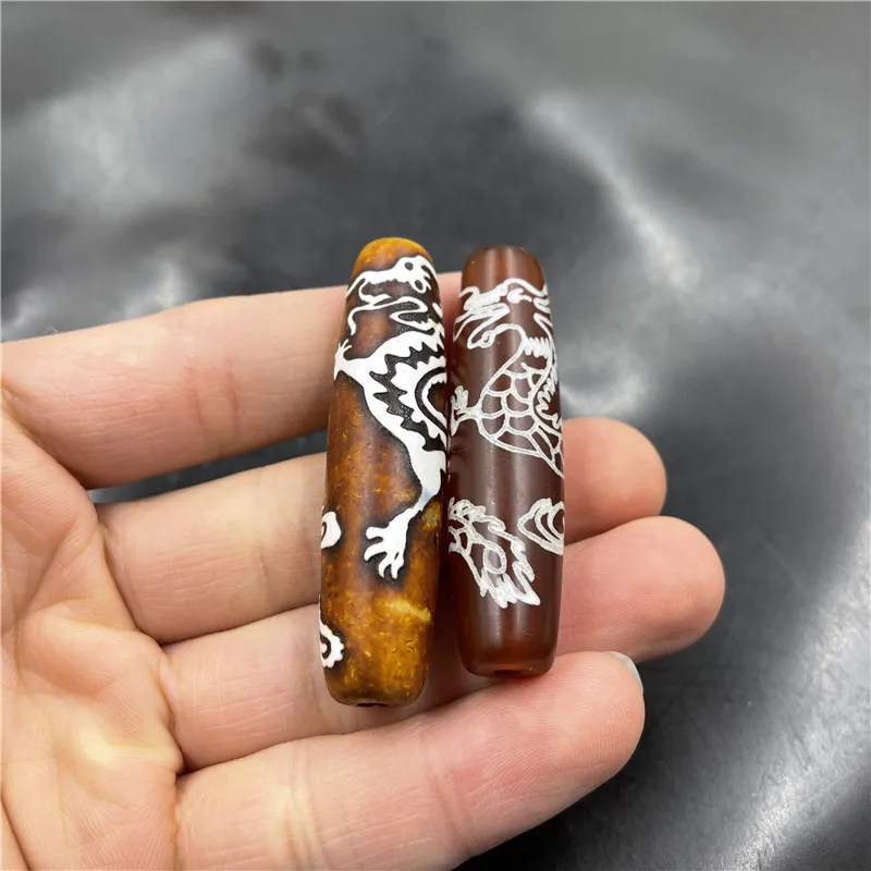 Genuine Natural Red Pattern , Vintage Distressed Coffee-Colored Old Agate Playing With Pearls Tube Bead