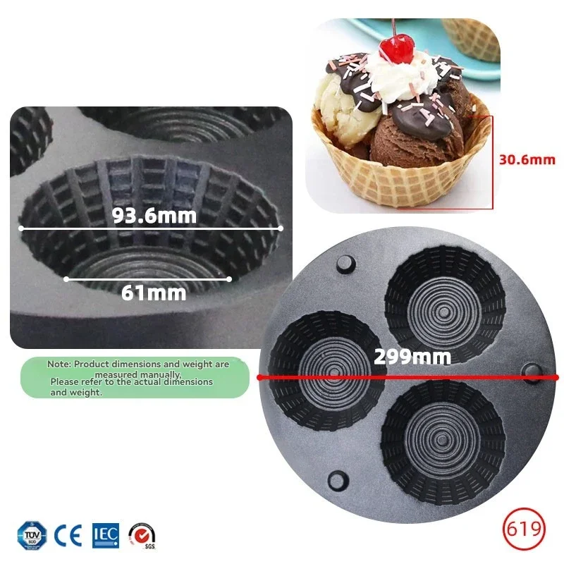 New Crispy Ice Cream Leather Machine Commercial Ice Ball Bowl Machine Double Sided Heated Cone Muffin Leather Forming Machine NP