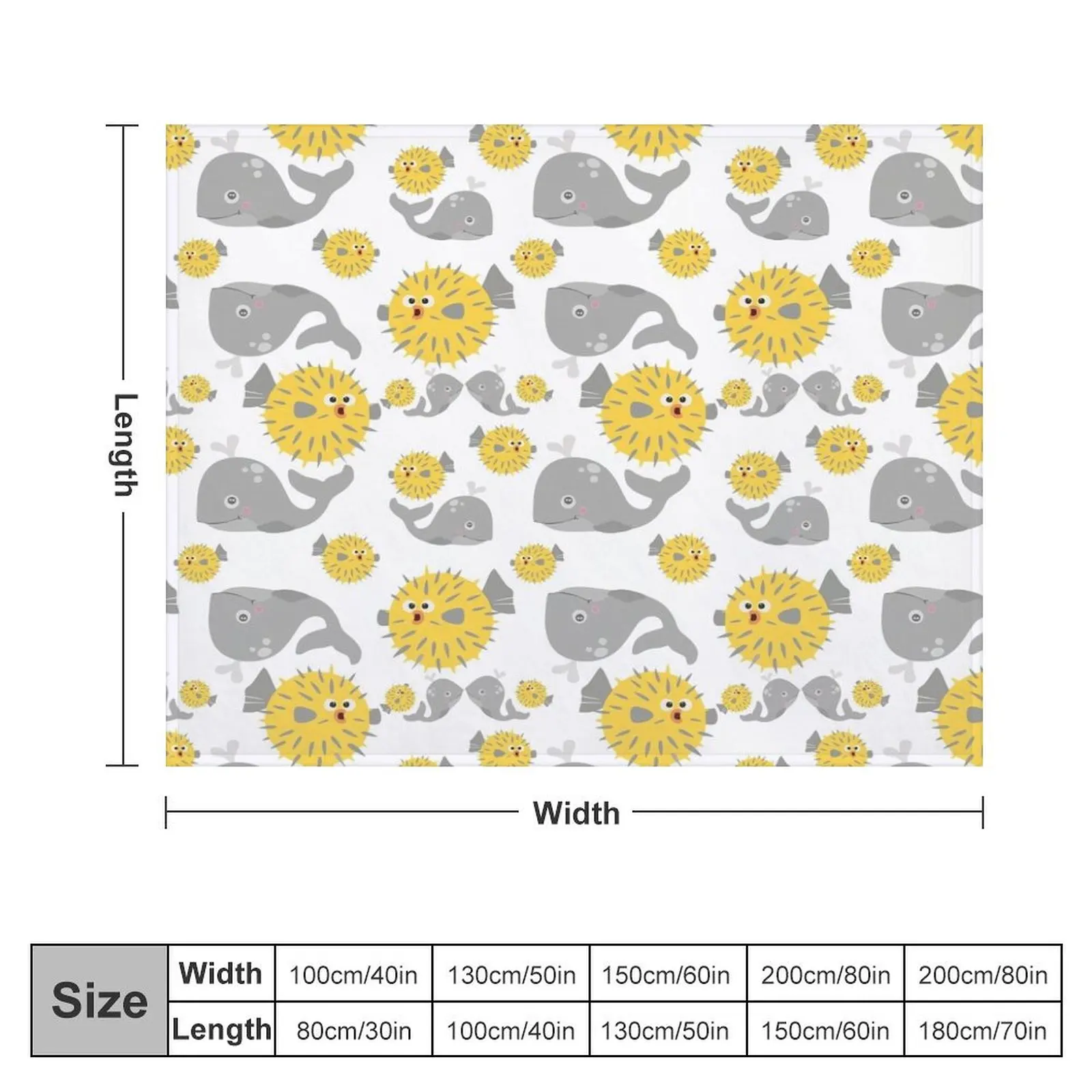 Grey Whale and Blowfish Cartoon Pattern Throw Blanket Sleeping Bag Softest Plush Blankets