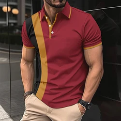 Fashion striped men's Polo shirt line Summer short sleeve top Business casual clothing lapel button up zipper golf shirt