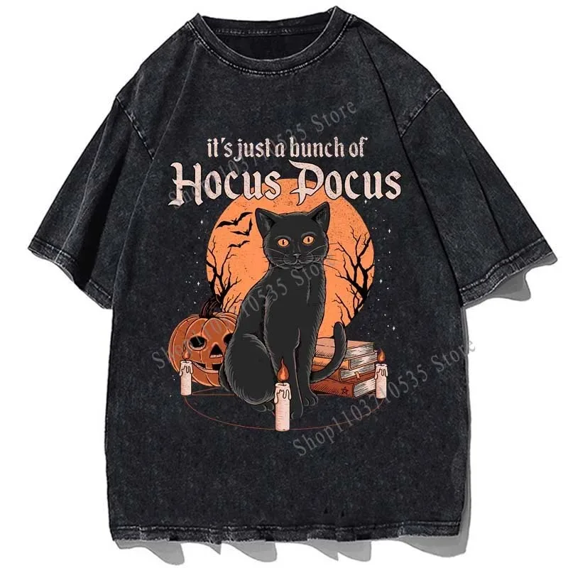 It\'s Just A Bunch Of Hocus Pocus Printed T Shirt Men Harajuku Cotton Loose Oversize T-Shirt Vintage Washed Streetwear Tshirt