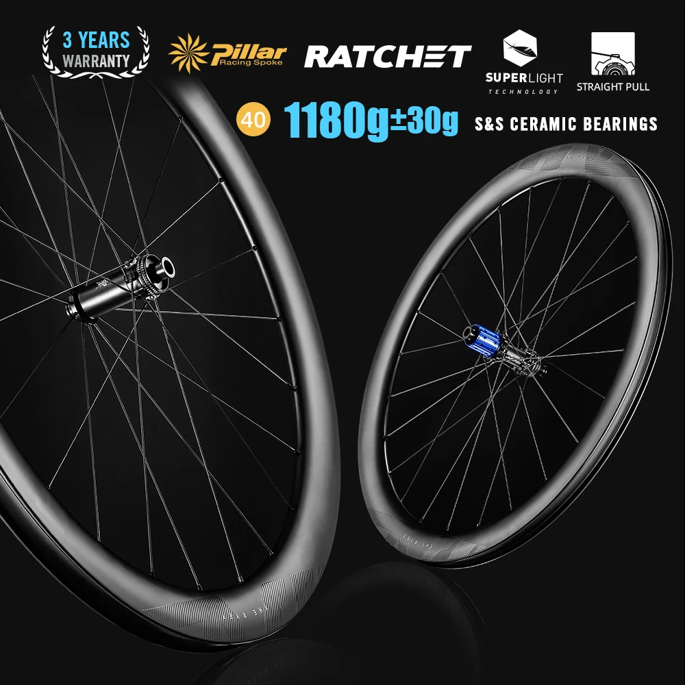 RYET  Road Carbon Wheels Road Bike Rimsets 1180g Ceramic Tubless Clincher 36T Hub Disc Brake Rim for Bicycle Wheels Parts