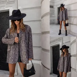 Women's Suit Jacket Leopard Print Lapel Long Sleeved Pocket Suit Jacket 2024 Autumn