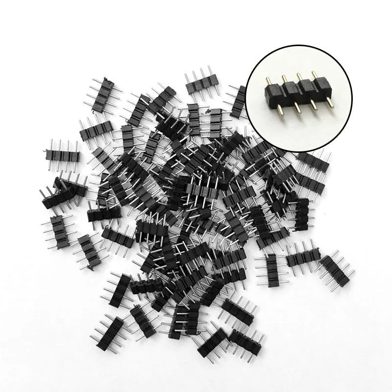 A73E-50Pcs 4 Pin Rgb Led Strip Male Plug Adapter Connector for 3528 5050 Strip Light