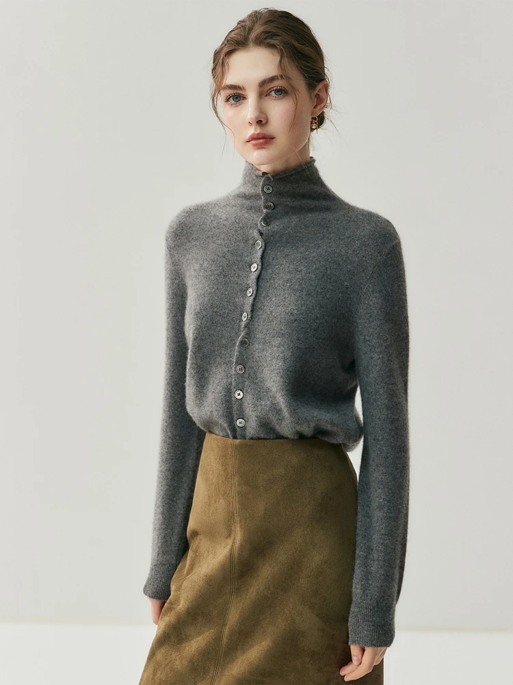 

CHICUU New Women Turtleneck Cardigan Autumn Winter Basic Sweater 100% Cashmere Knitwear Soft Comfy Buttons Cashmere Cardigan