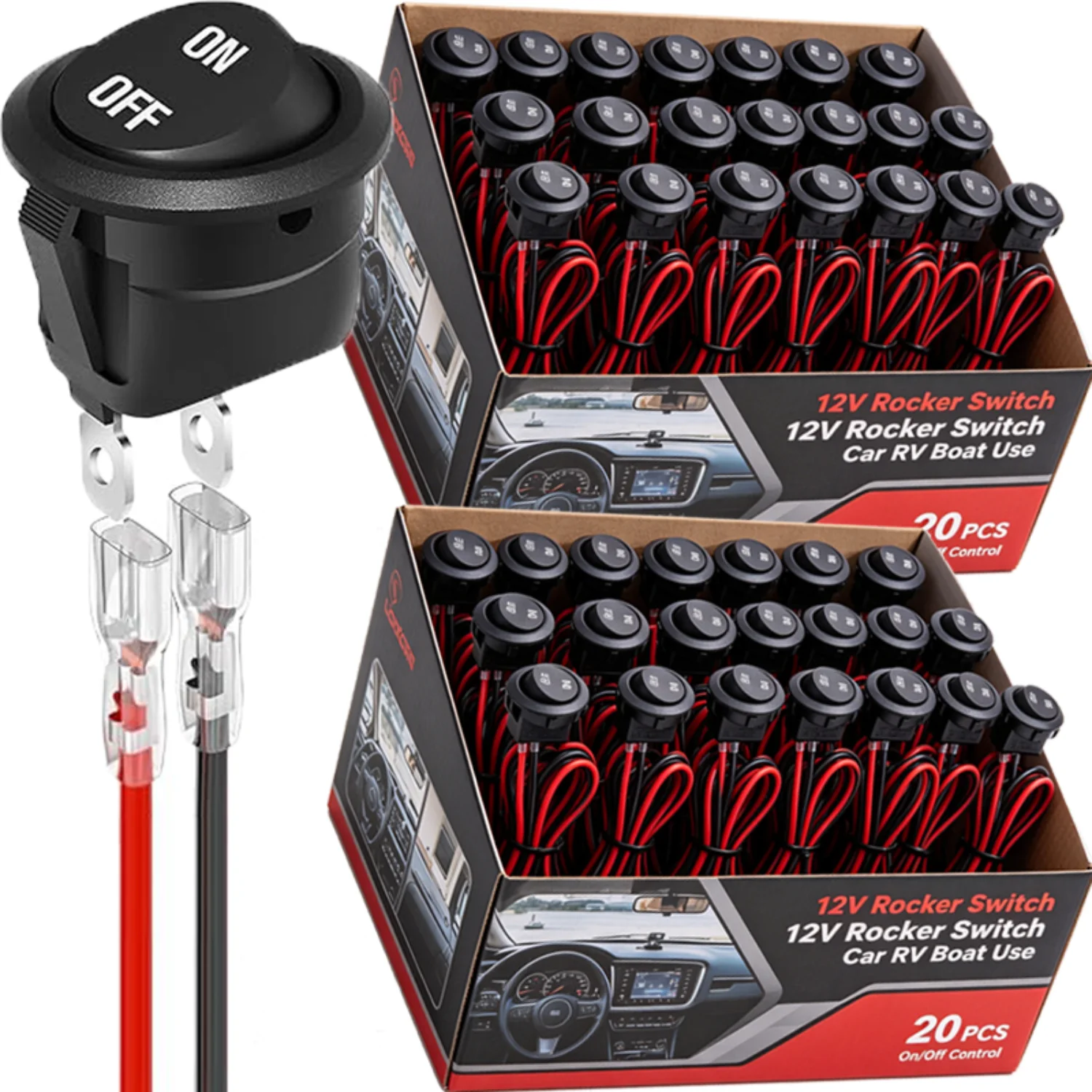 1-20PCS 12V Round Rocker Switch ON/Off SPST 2Pin Toggle Switch with Wires 6A/250V 10A/125V AC for Automotive Boat Etc