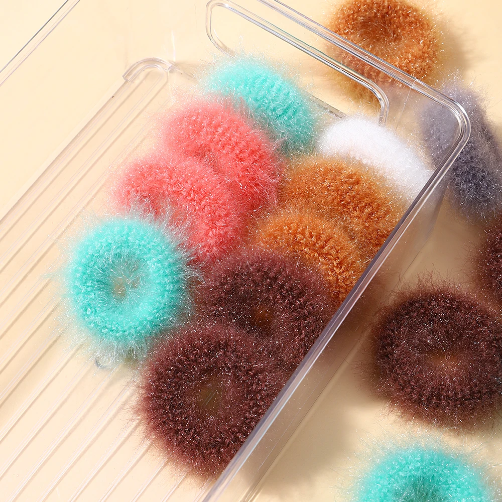 

5pcs/bag Girls Mini Colorful Plush Hair Ring Fat Intestine Ring Baby Cute Hairy Head Rope Furry Rubber Band Hair Accessories