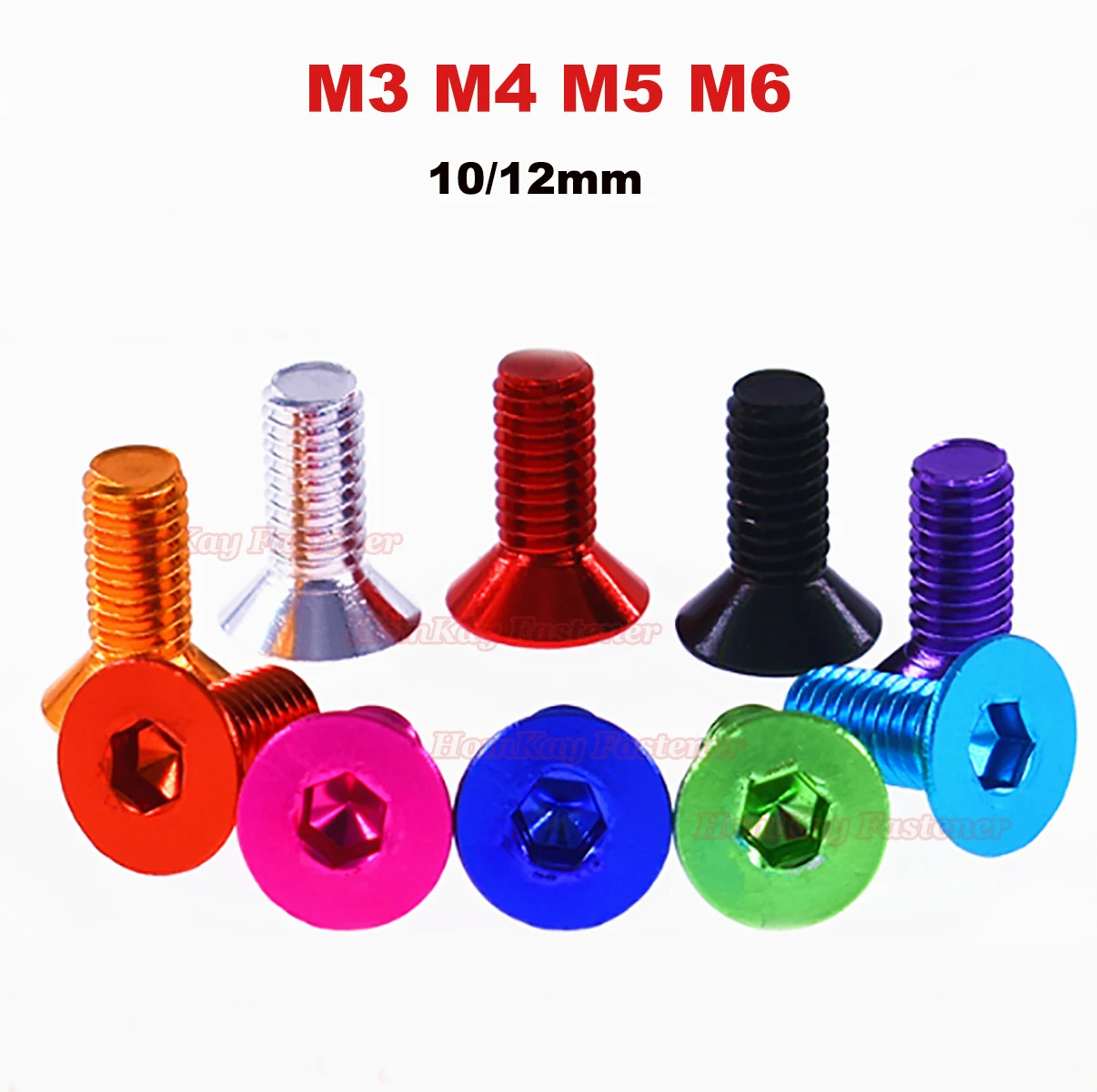 10/12mm M3 M4 M5 M6 DIN 912 Aluminium Anodized Aluminum Hexagon Hex Socket Head Flat Countersunk Allen Bolt Screw Machine Screw