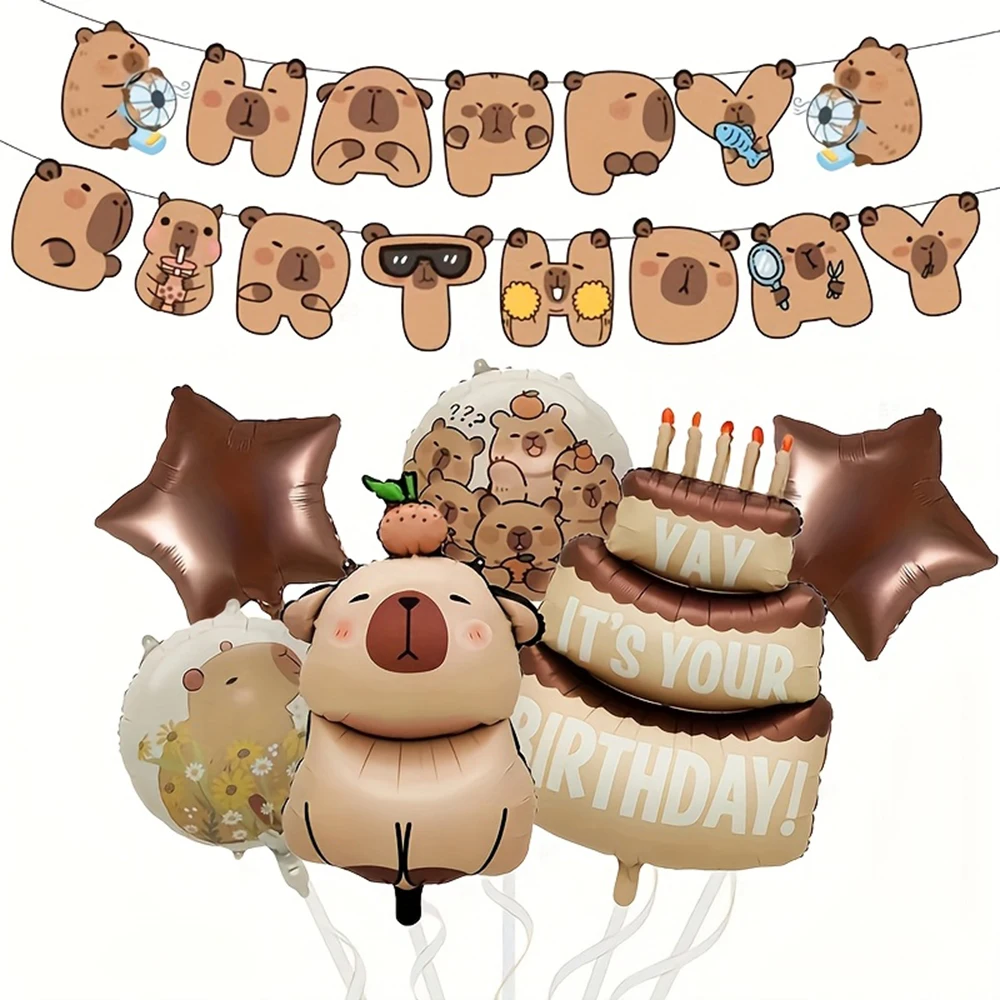1 Set Cartoon-Tier Capybara-Thema Geburtstagstorten-Ballon-Banner Kinderparty-Dekorationen Zahlen-Folienballon Babyparty-Geschenke