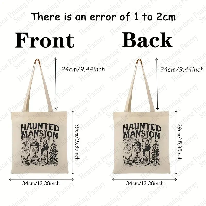 The Haunted Mansion Pattern Tote Bag Canvas Trendy Folding Shoulder Bags For Travel Daily Women's Reusable Shopping Bags