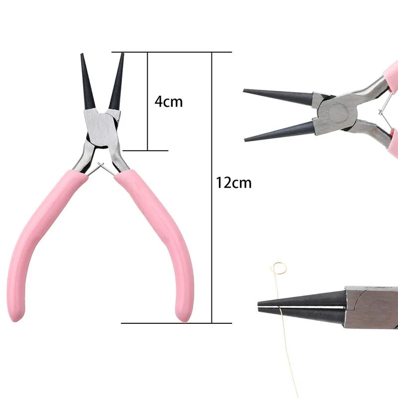 Pink Handle Nickel Iron Single Section Round Concave Pliers Handmade Jewellery Hardware Making Tool Sharp Nose Diagonal Portable