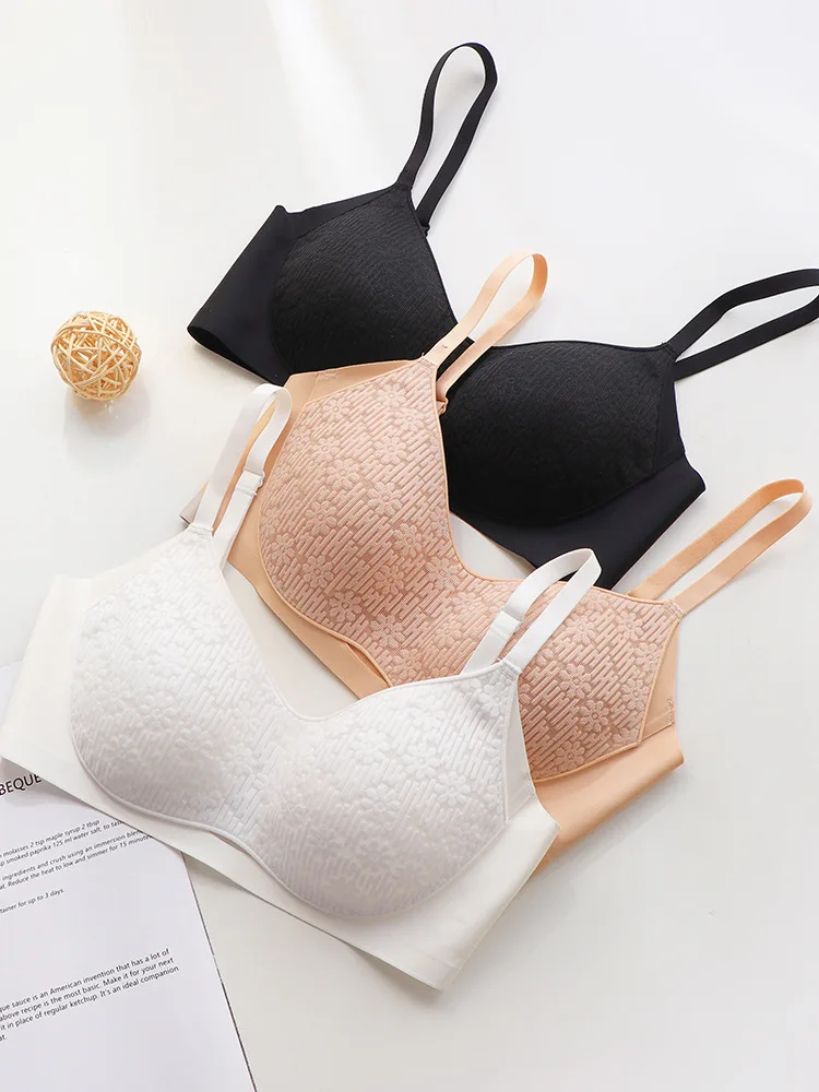 UBAU 2024 NEW Summer breathable lace large breasts show small underwear thin section up support sexy French white ultra-thin bra