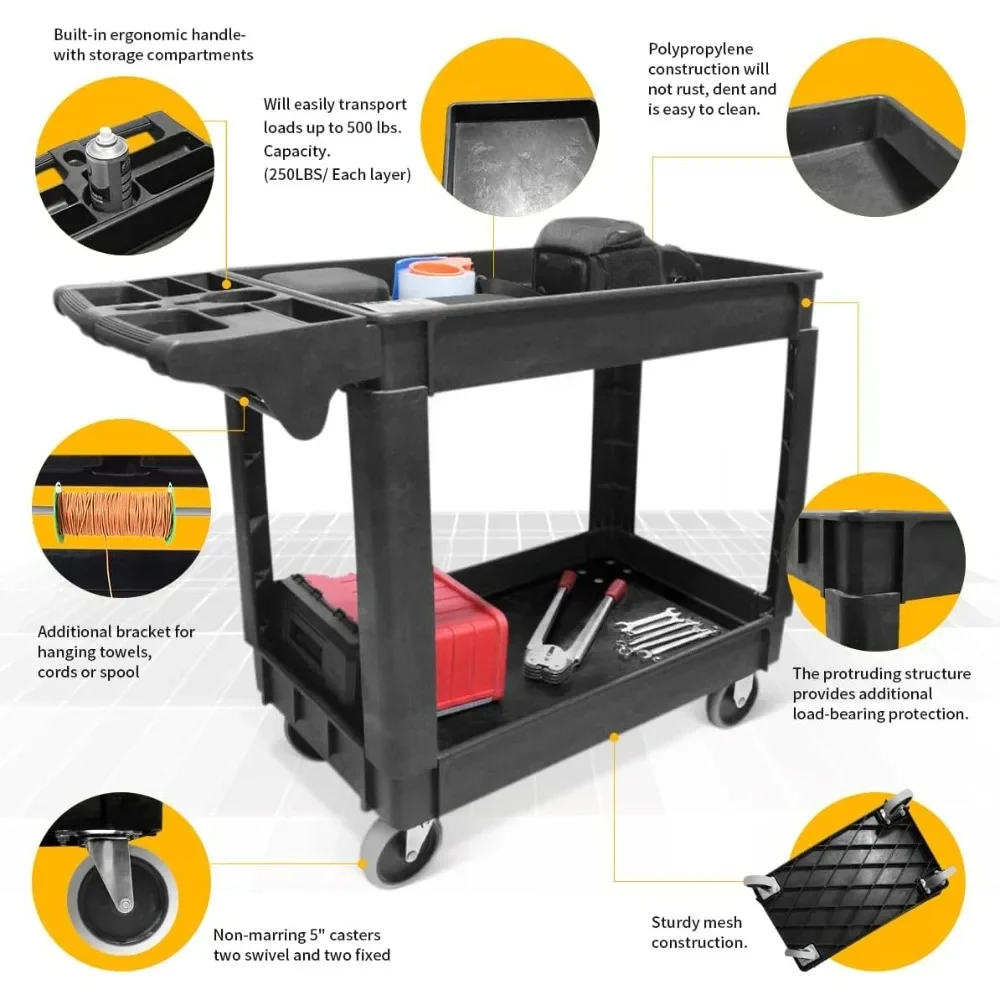 80855 500-lb Utility Service PP Cart With Two Trays and Wheels 40 inch x 17 inch Overall Dimensions kitchen island  utility cart