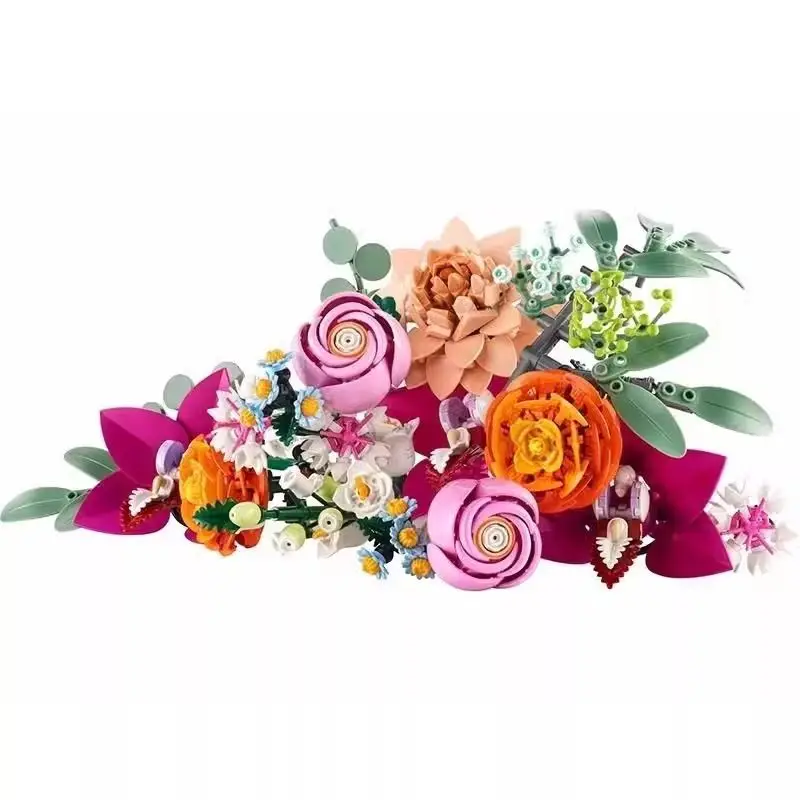 

749 pieces of MOC pink bouquet zinfandel flower combination assembled building blocks home decoration girl Valentine's Day gift