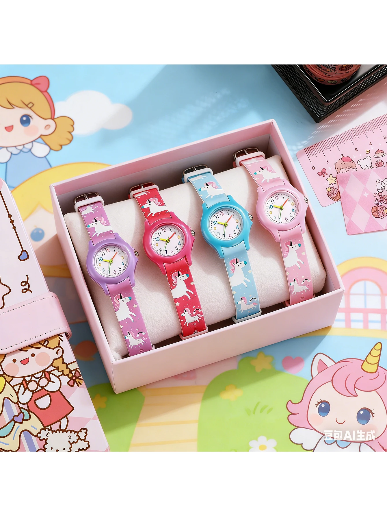 Unicorn Kids Analog Watch, Cute Cartoon Wristwatch for Girls, Soft Silicone Strap Birthday Gift for Toddlers