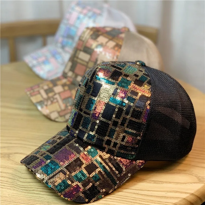 

New Best-selling Ladies Mesh Hat Summer Fashion All-match Breathable Sequin Cap Spring and Autumn Outdoor Sun Protection Hats