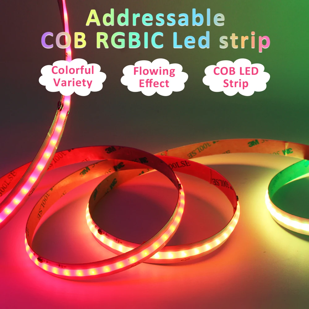 

WS2811 Addressable COB RGBIC LED Strip Light DC 24V 5M 480 LEDs/m Dream Color Pixel Running Water Flowing Flex Ribbon Room Decor