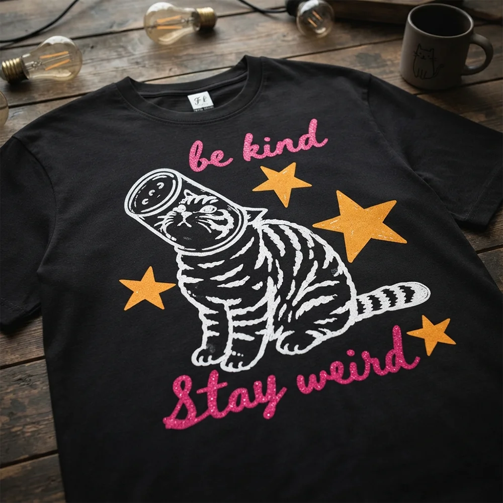 Womens Be Kind Stay Weird Graphic T Shirts Cat Cup Head Star Print Cute Animal Lover Casual Short Sleeve Crew Neck Summer Top