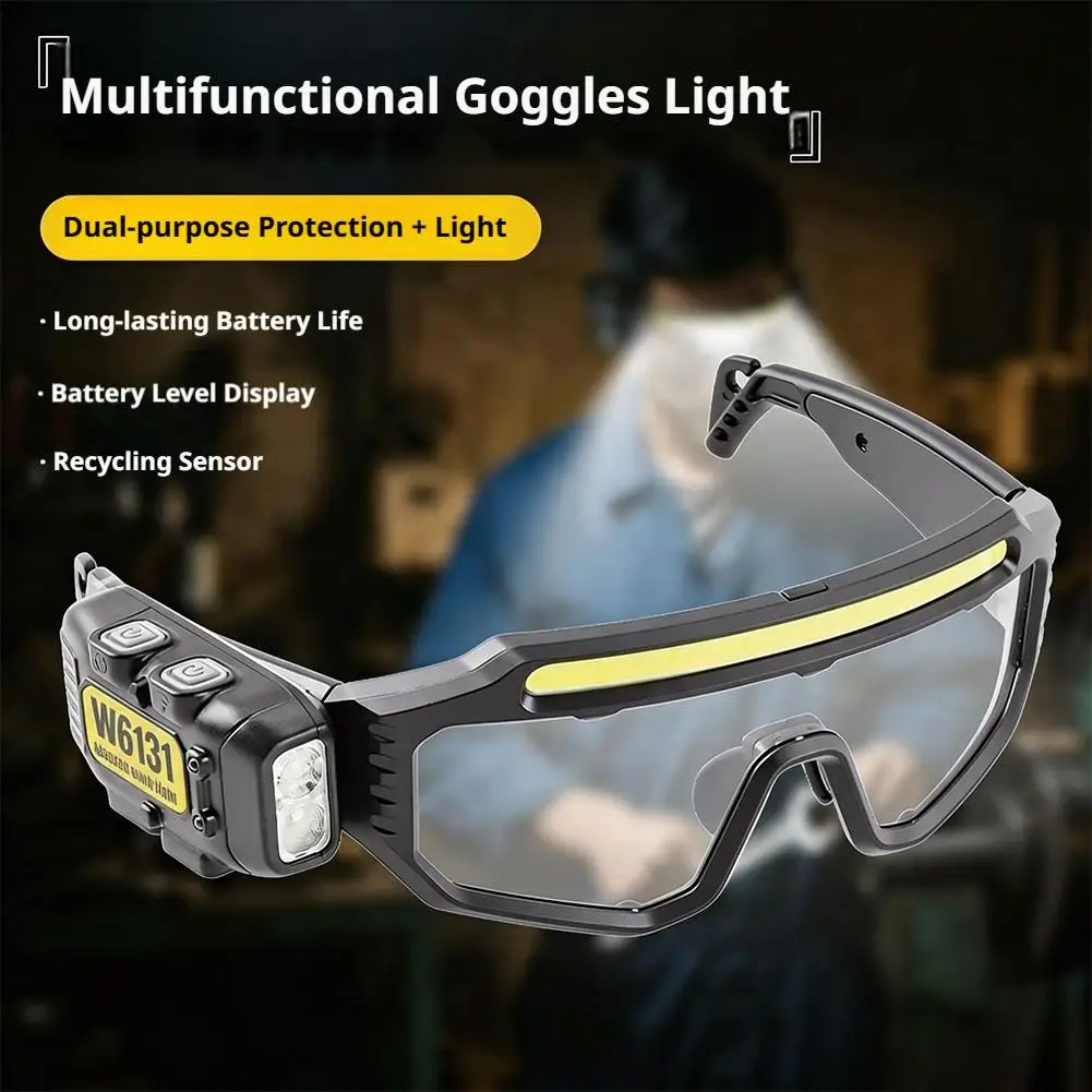 LED Safety Goggles Smart Motion Sensor Work Light Dual Light Source Type-C Rechargeable Protective Glasses Headlamp ﻿