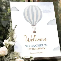 52x40cm Welcome Baby Shower Sign Mosaic Board Personalized Baby Name Hot Air Balloon Welcome Sign for Baby Shower Birthday Decor