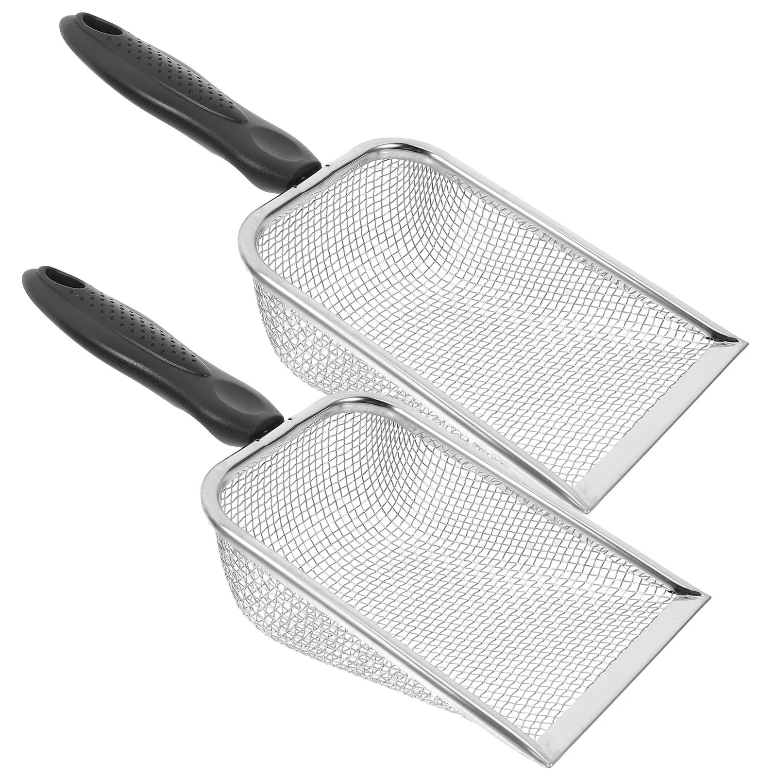 

2Pcs Beach Mesh Sand Filter Shovel Set Creative Metal Stainless Steel Handle Portable Shovel Tool for Seashells Pet Litter Food