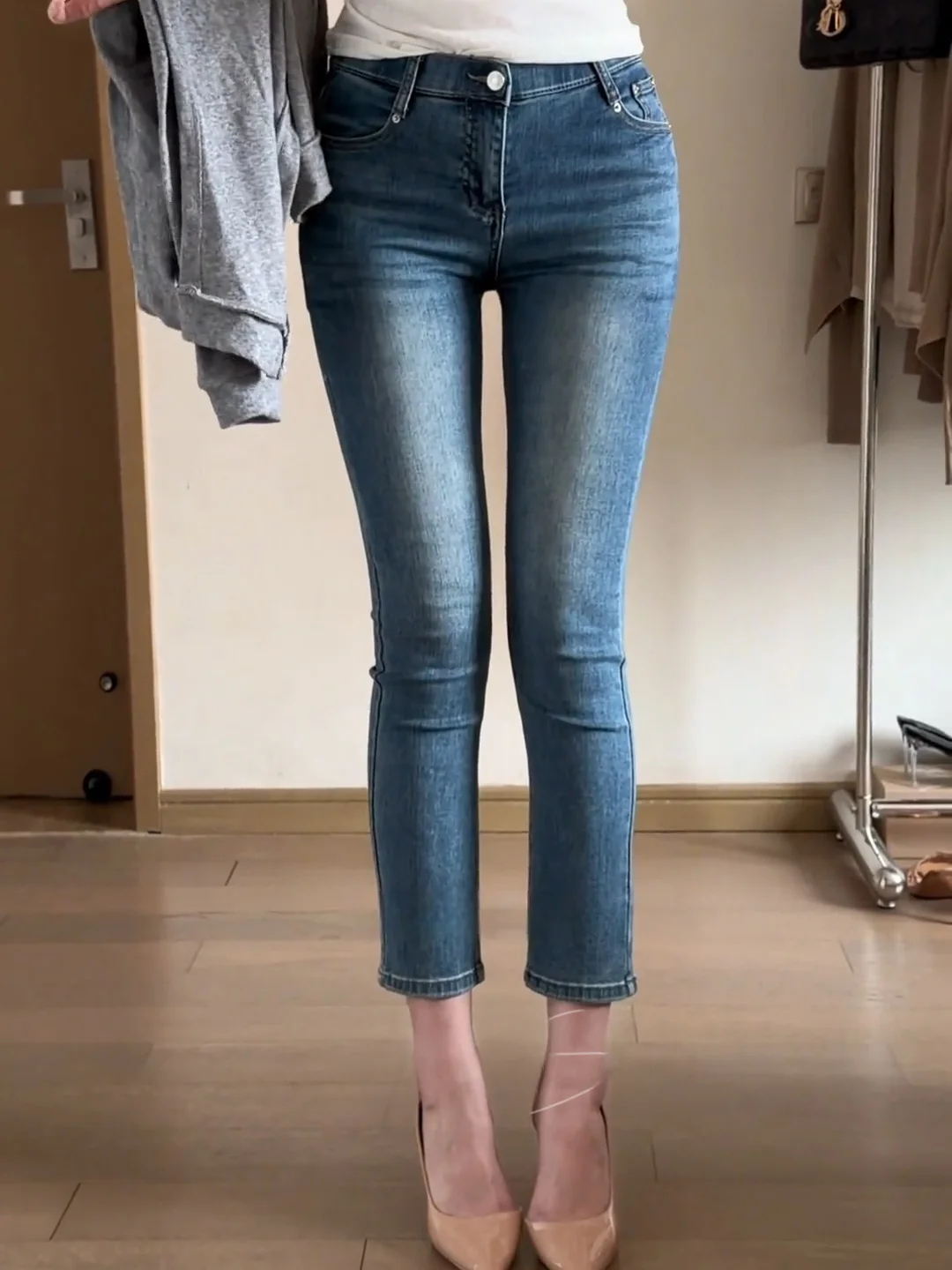 

High Waist Slimming Denim Jeans Women's Nine Point Straight Elastic Butt Lifting Blue Smoke Tube Pants Korean Style