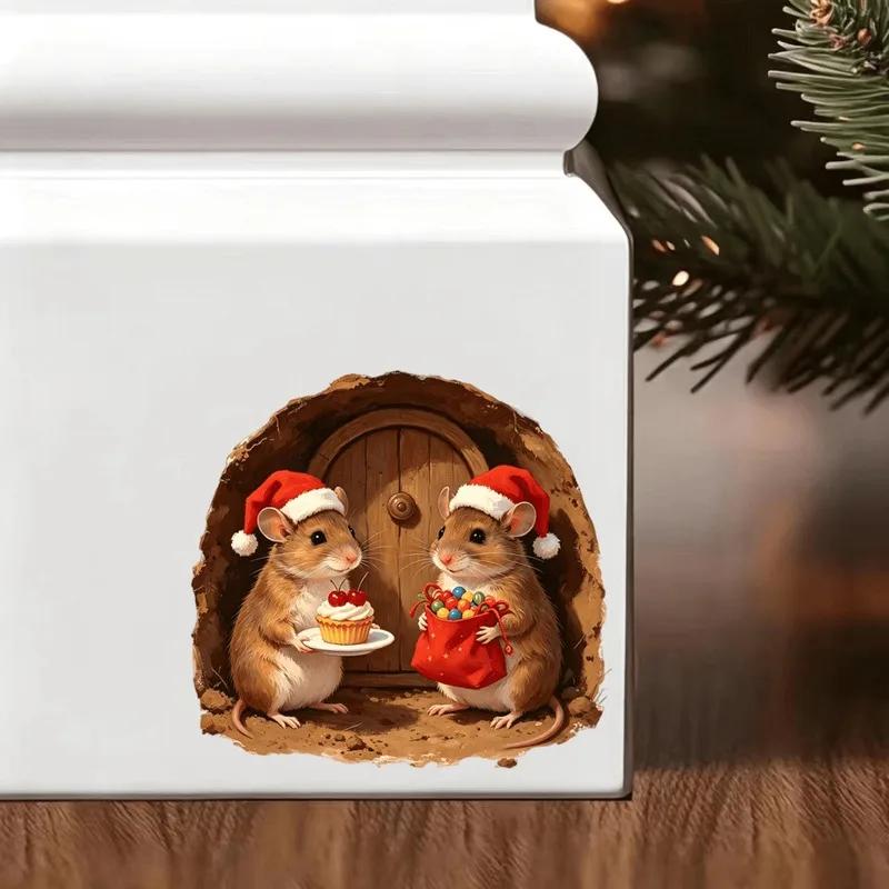 VIKAMA Raccoon Wrapped Blanket Wall Sticker Cute Xmas Winter Self-Adhesive Decor for Living Room Bedroom Dorm