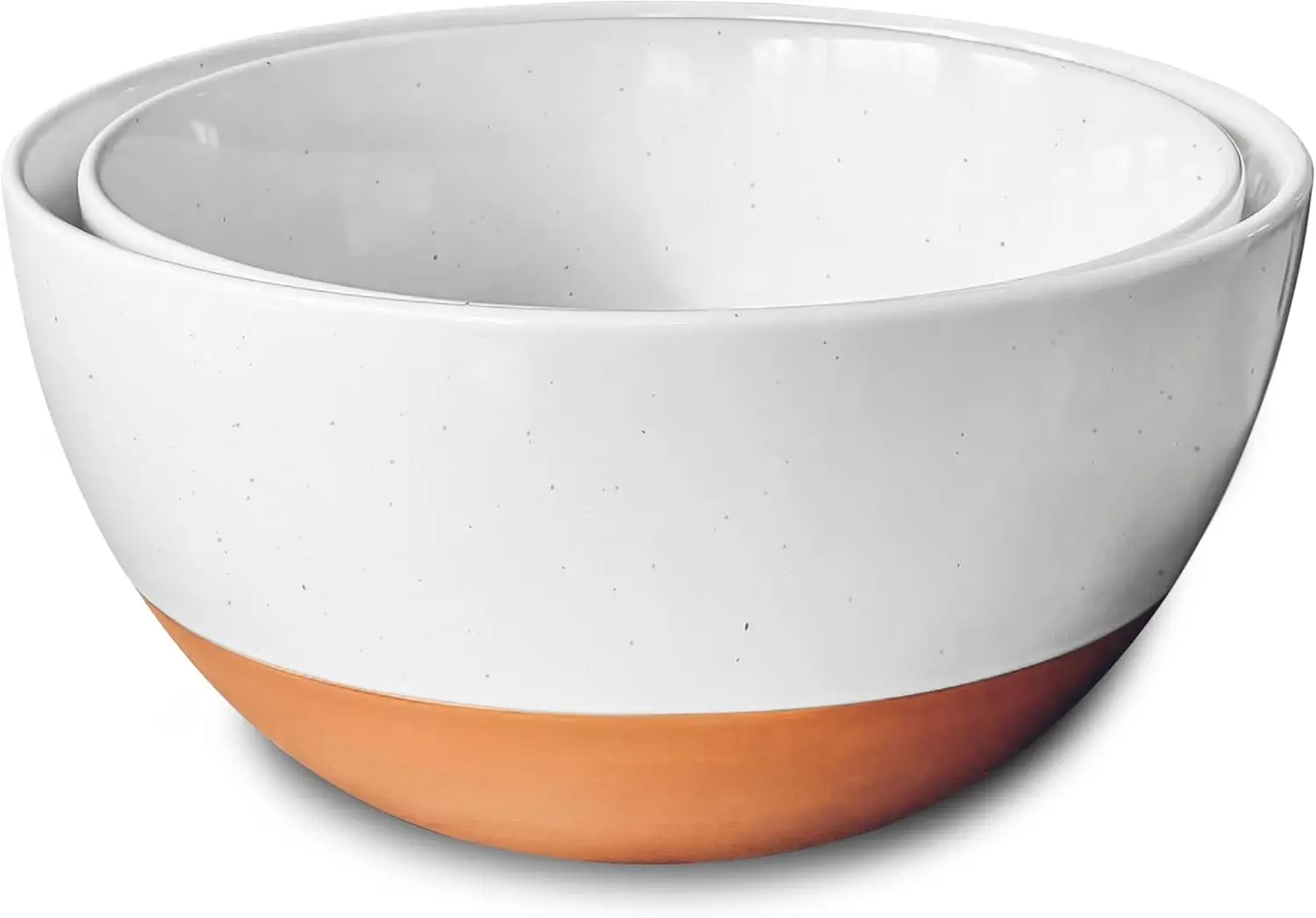 Large Ceramic Mixing Bowls Set of 2 Nesting for Cooking, Serving, Popcorn, Salad - Microwave, Oven, Dishwasher Safe - White