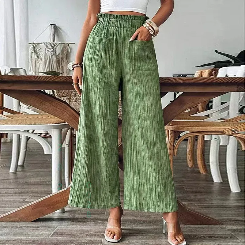 Summer Casual Textured Wide Leg Pants Women Loose Trousers Palazzo Jumpsuit Playsuit Matching Set