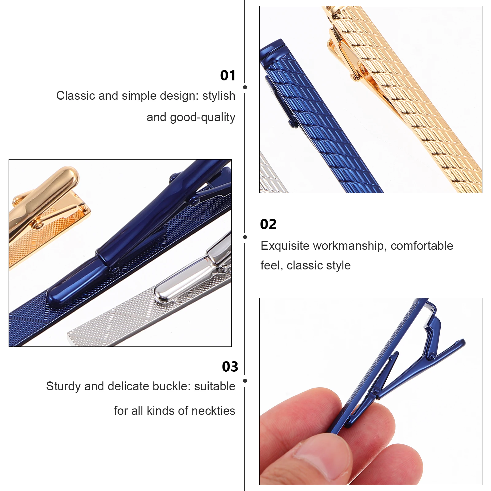 

4 Pcs Tie Clips Clamp Clasp Holder Dress Ties for Men Accessories Neck Gift Suit