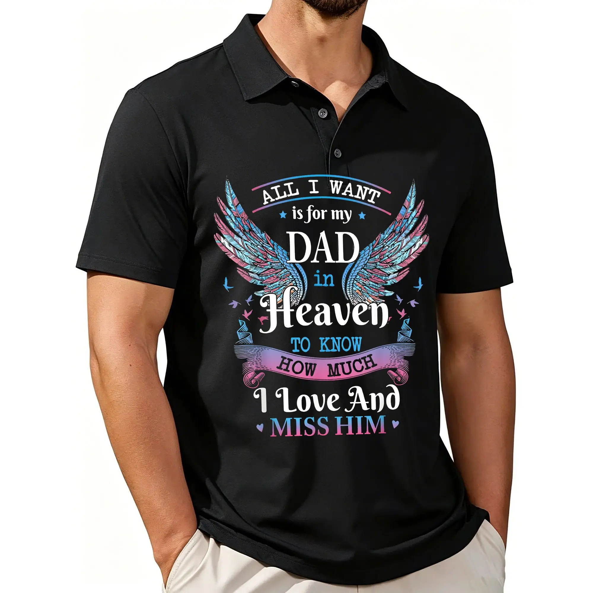 Men's Nostalgic Text Print Polo Shirt