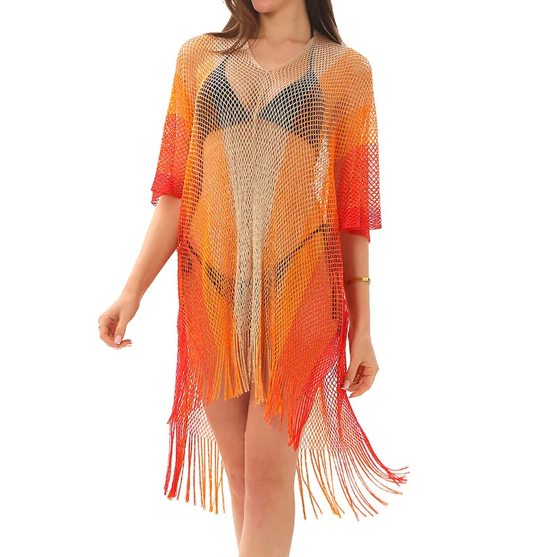 Hot-selling Beach Blouse Mesh Hollow Bikini Pullover Beach Vacation Sexy Sunscreen Shirt