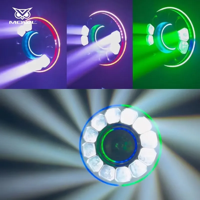 12x40W 4in1 RGBW Bee Eye LED Wash Moving Head Projection Light Halo Ring DMX Zoom for Disco Bar Club Stage Shows