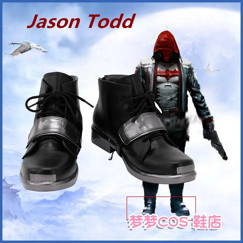 

Second Robin Redhood Jason Todd Cosplay Shoes Black Handmade Faux Leather Boots For Christmas Halloween Party