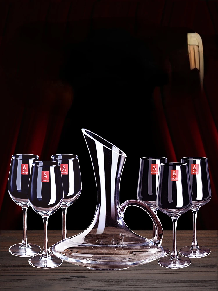 

Red wine glass set, home creative crystal glass, grape decanter, European style glass tall glasses, 6 luxurious wine utensils