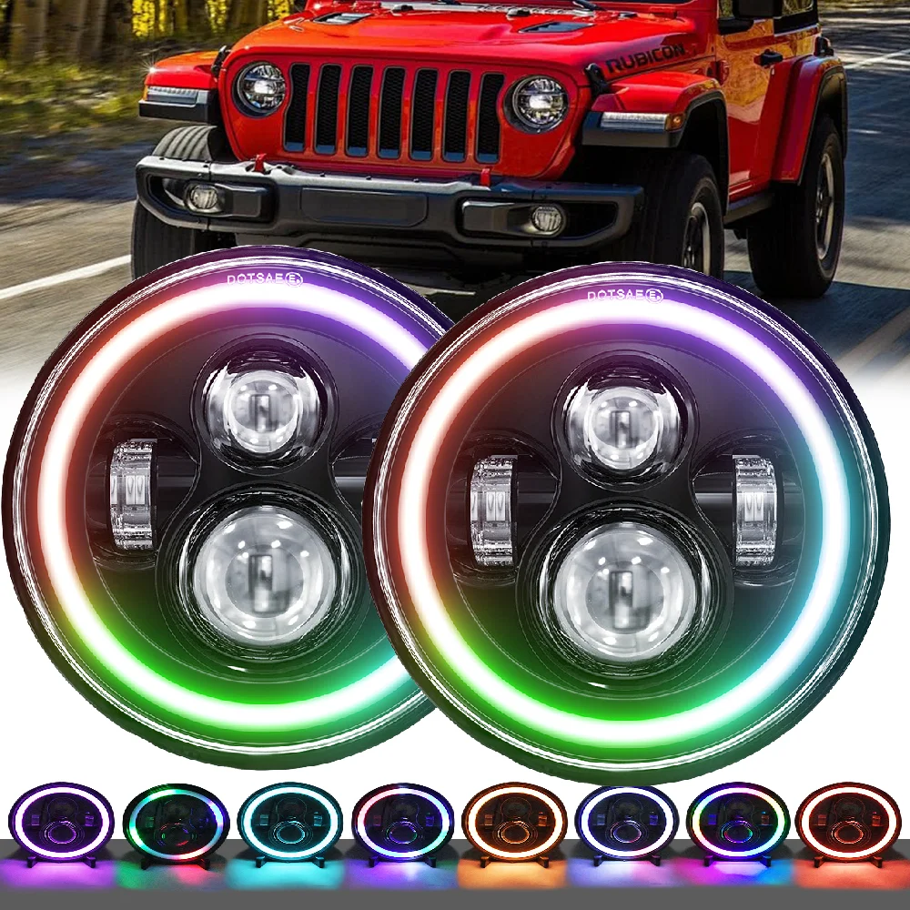 

7-дюймовые светодиодные фонари Jeep Wrangler Off Road Ights DRL Angel Eyes дальнего света для мотоцикла Harley Davidson Jeep Off Road 4X4